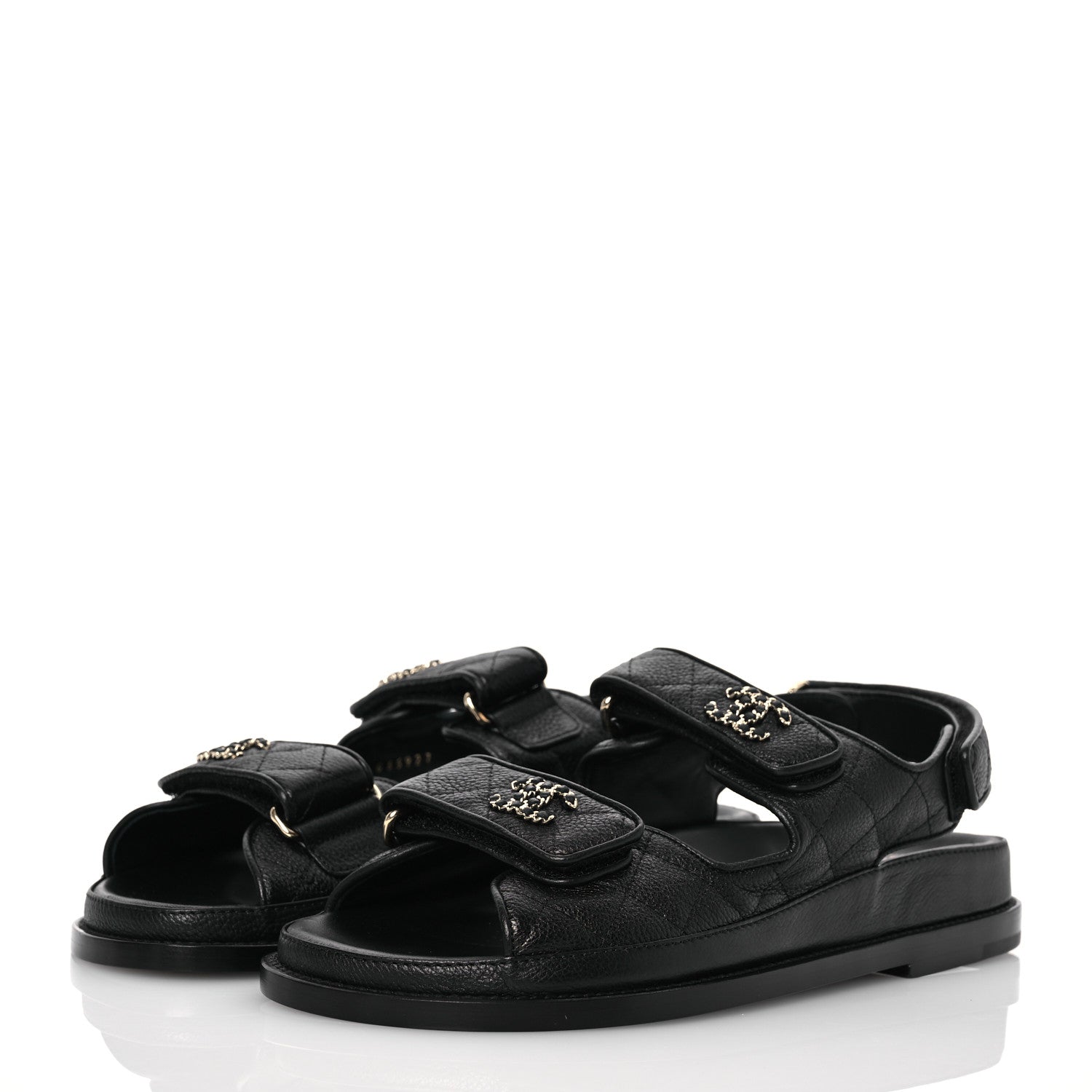 Chanel Grained Calfskin Velcro Dad Sandals 36.5 Black 3 of 9