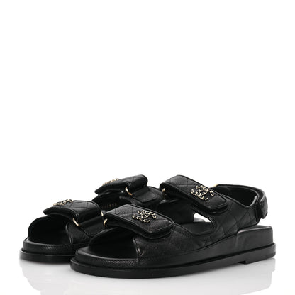 Chanel Grained Calfskin Velcro Dad Sandals 36.5 Black 3 of 9