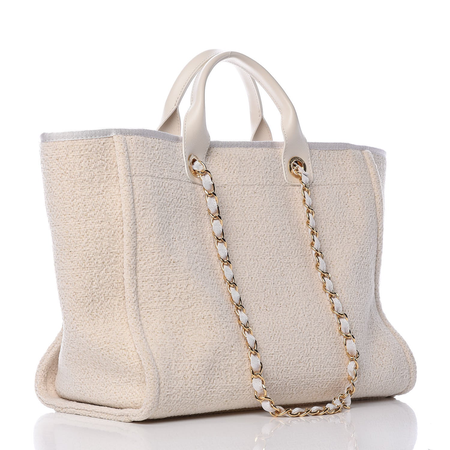 Chanel Lurex Boucle Large Deauville Tote White 3 of 9