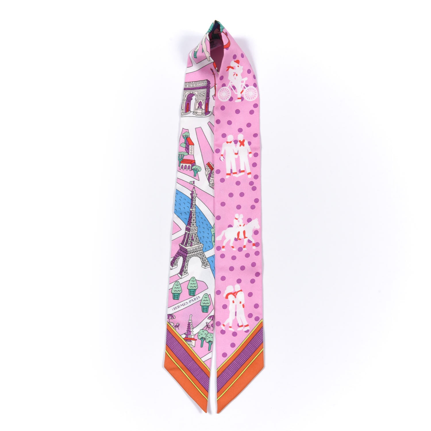 Hermes Silk Les Nouveaux Amoureux de Paris Twilly Rose Buvard White Vert 5 of 6