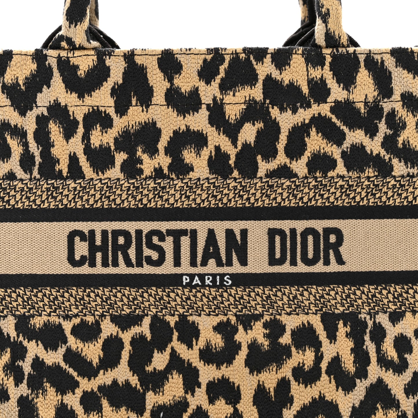 Canvas Mizza Embroidered Small Leopard Book Tote Beige