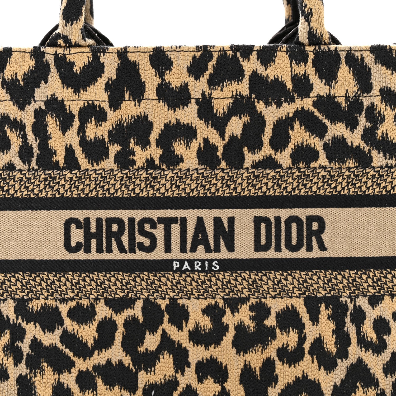 Christian Dior Canvas Mizza Embroidered Small Leopard Book Tote Beige 8 of 10