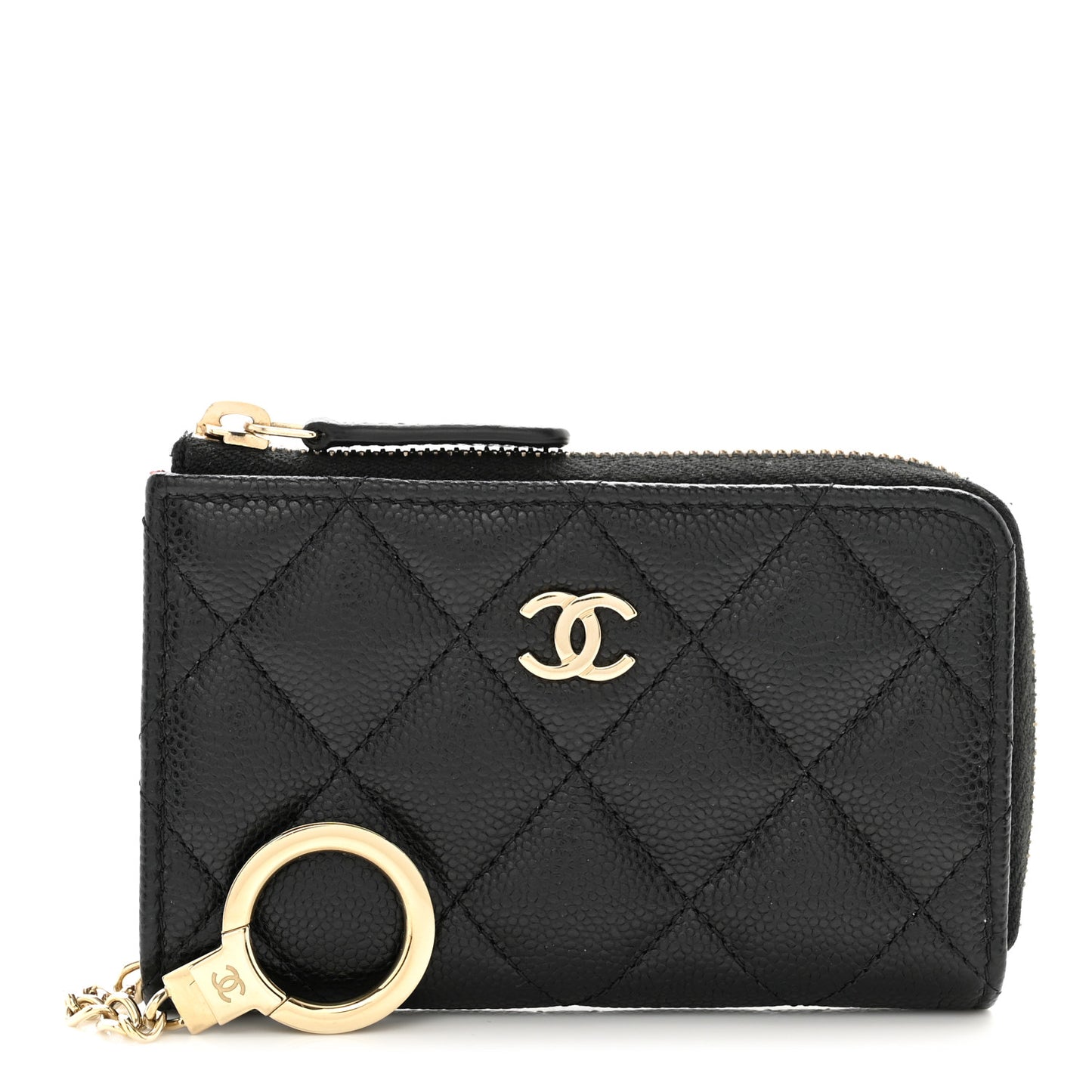 Caviar Quilted Zipped Key Holder Case Black