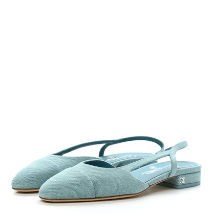 Chanel Denim Cap Toe CC Slingback Flats 37 Blue 3 of 8