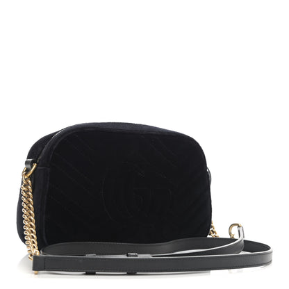 Gucci Velvet Matelasse Small GG Marmont Chain Shoulder Bag Black 3 of 12