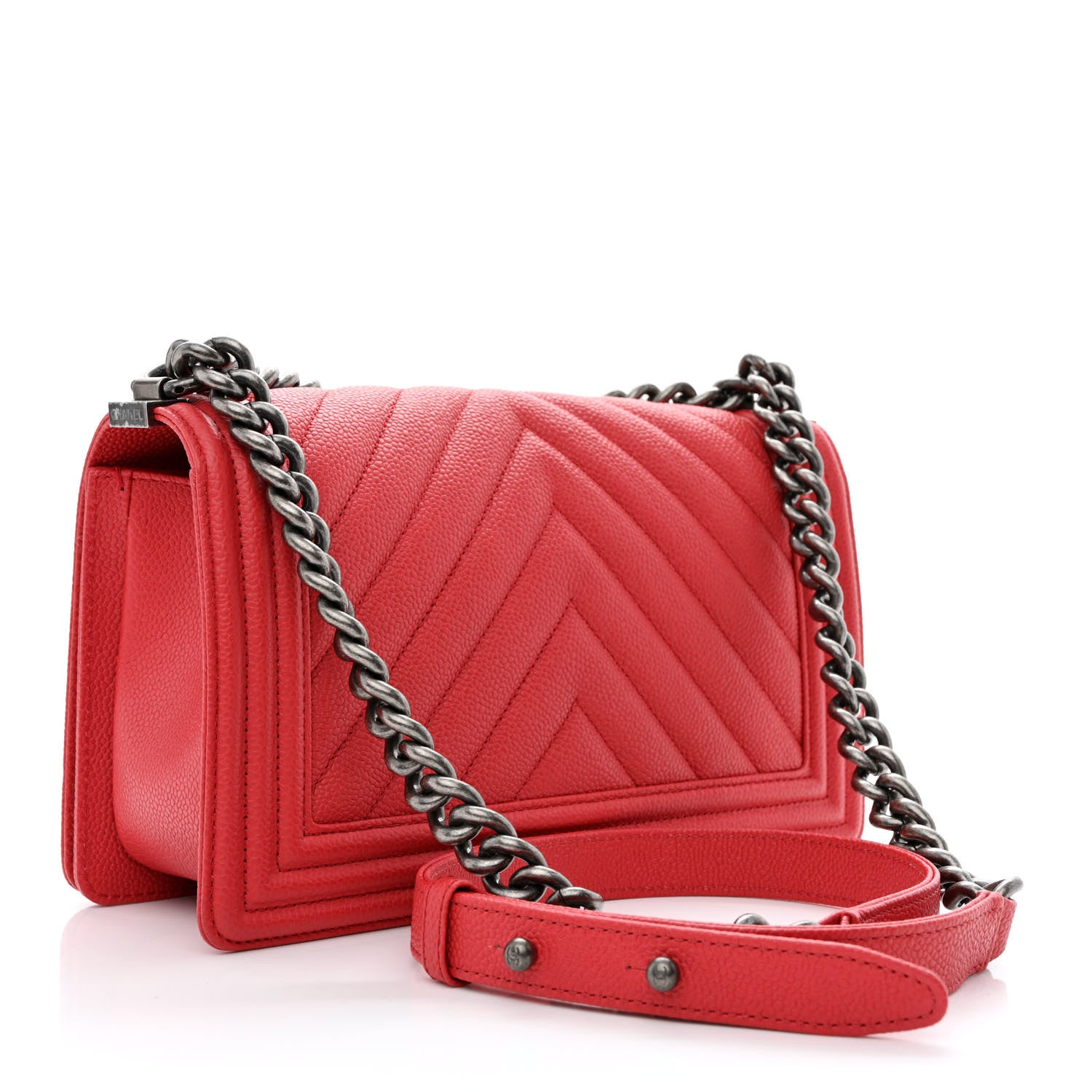 Chanel Caviar Chevron Quilted Medium Boy Flap Red 3 of 11