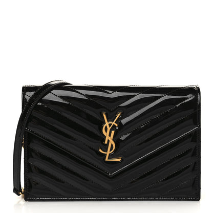 Saint Laurent Patent Calfskin Matelasse Chevron Monogram Envelope Chain Wallet Black 1 of 5