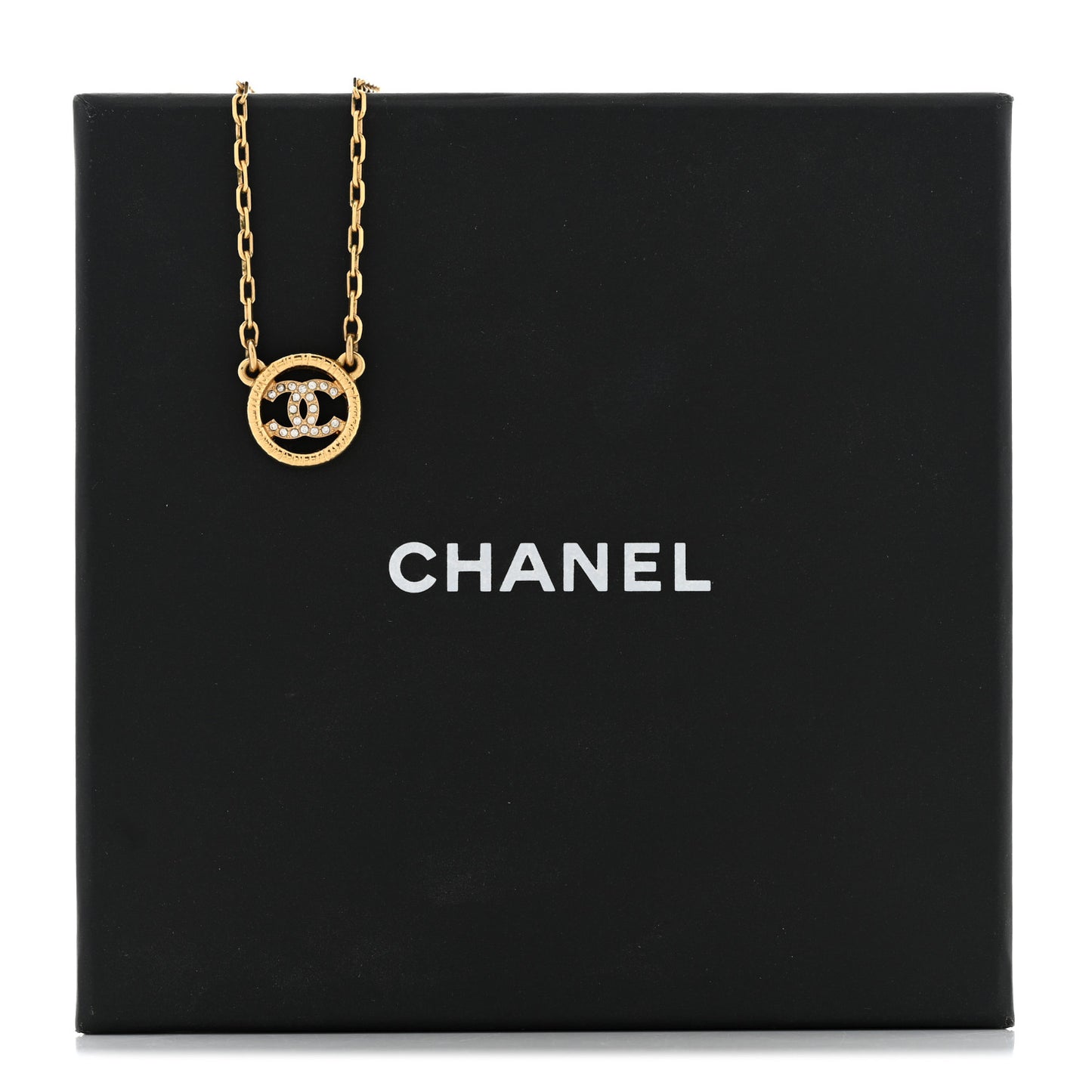 Pearl Crystal CC Pendant Necklace Gold