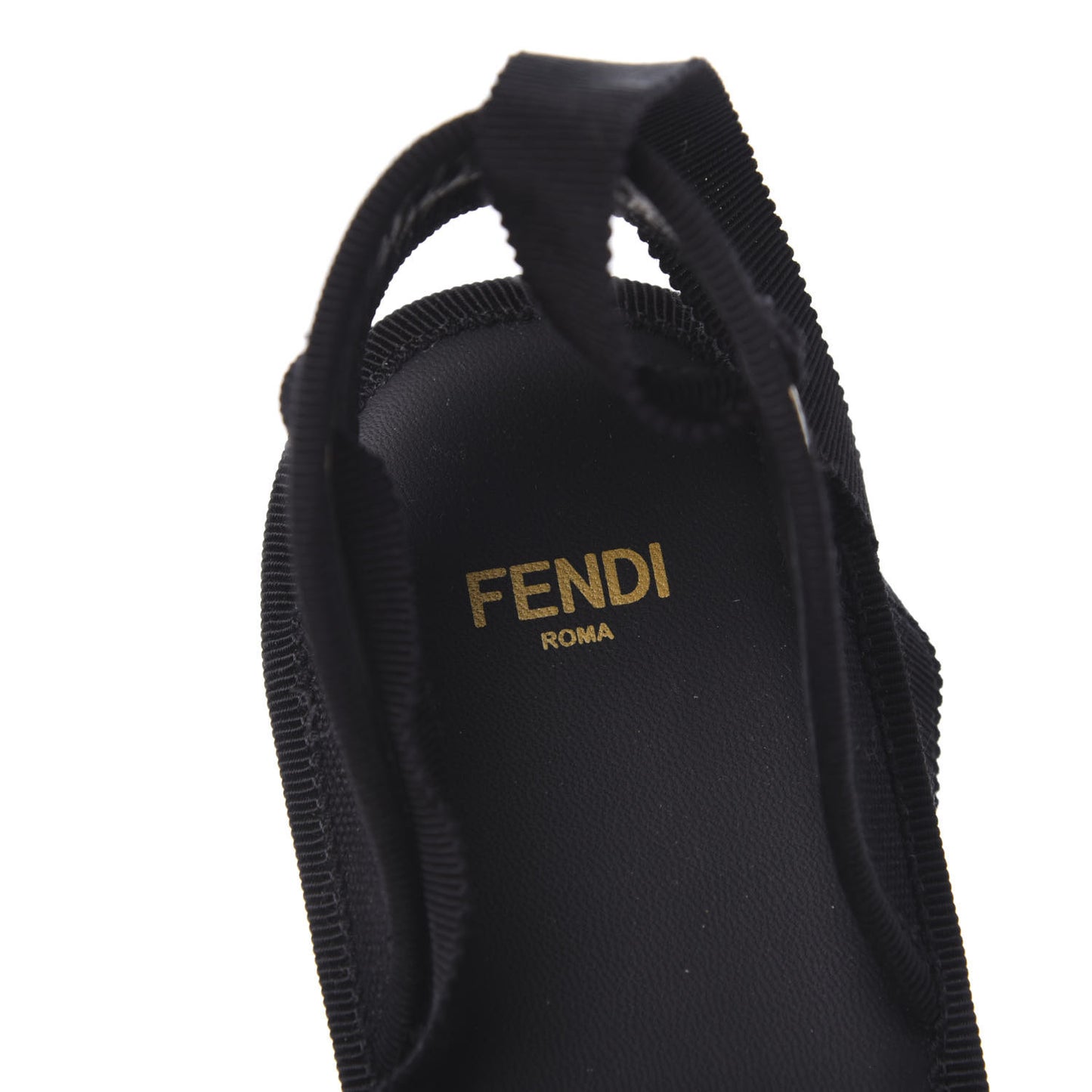 Canvas FF Embroidered Roma Ankle Wrap Flat Espadrilles 37.5 Black