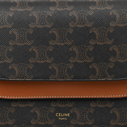 Celine Triomphe Canvas Lambskin Wallet On Strap Tan 10 of 13