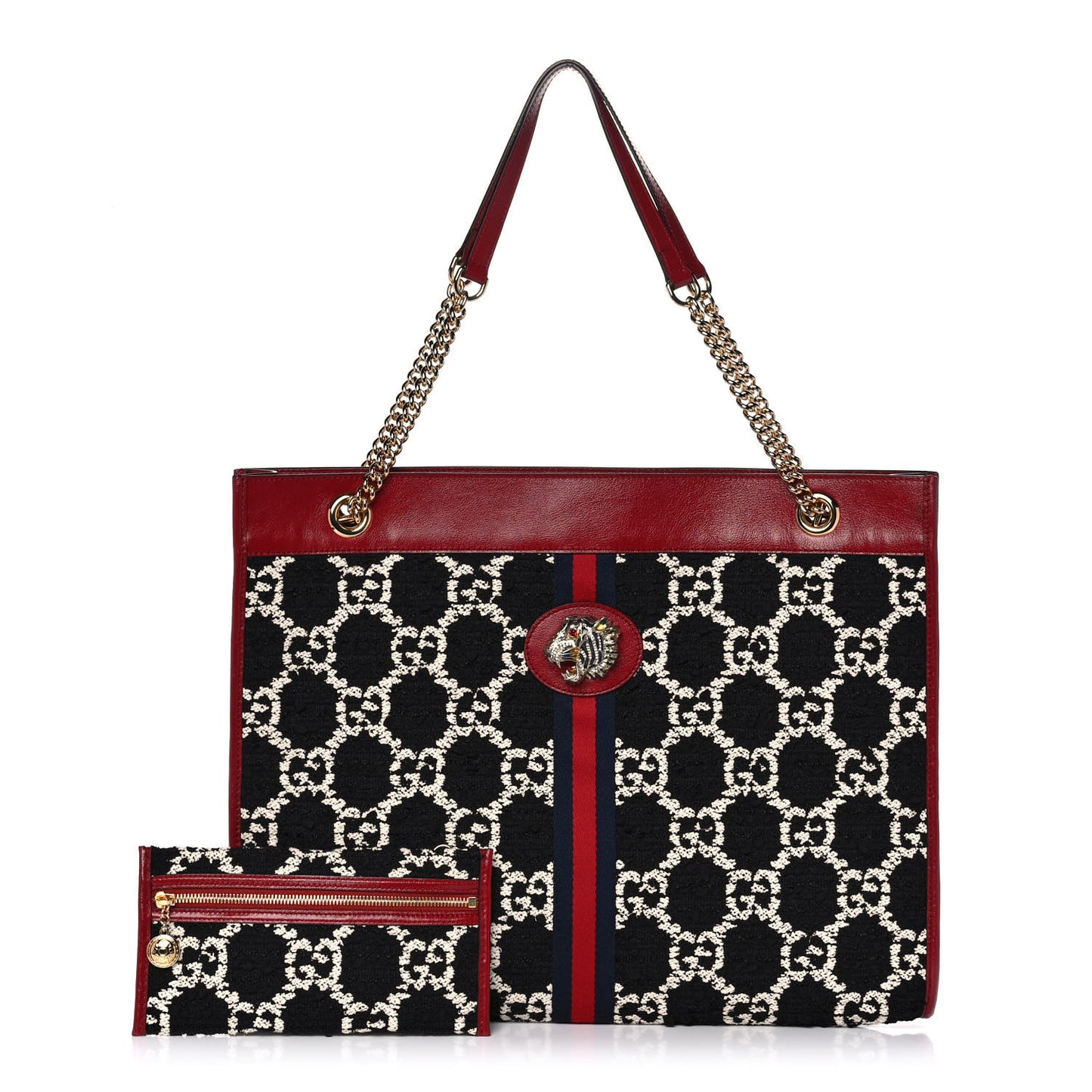Tweed GG Monogram Large Rajah Chain Tote Romantic Cherry Black White