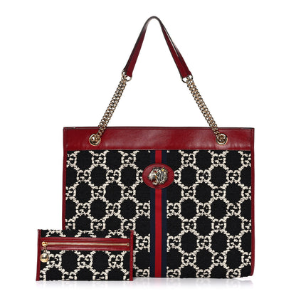 Gucci Tweed GG Monogram Large Rajah Chain Tote Romantic Cherry Black White 1 of 12