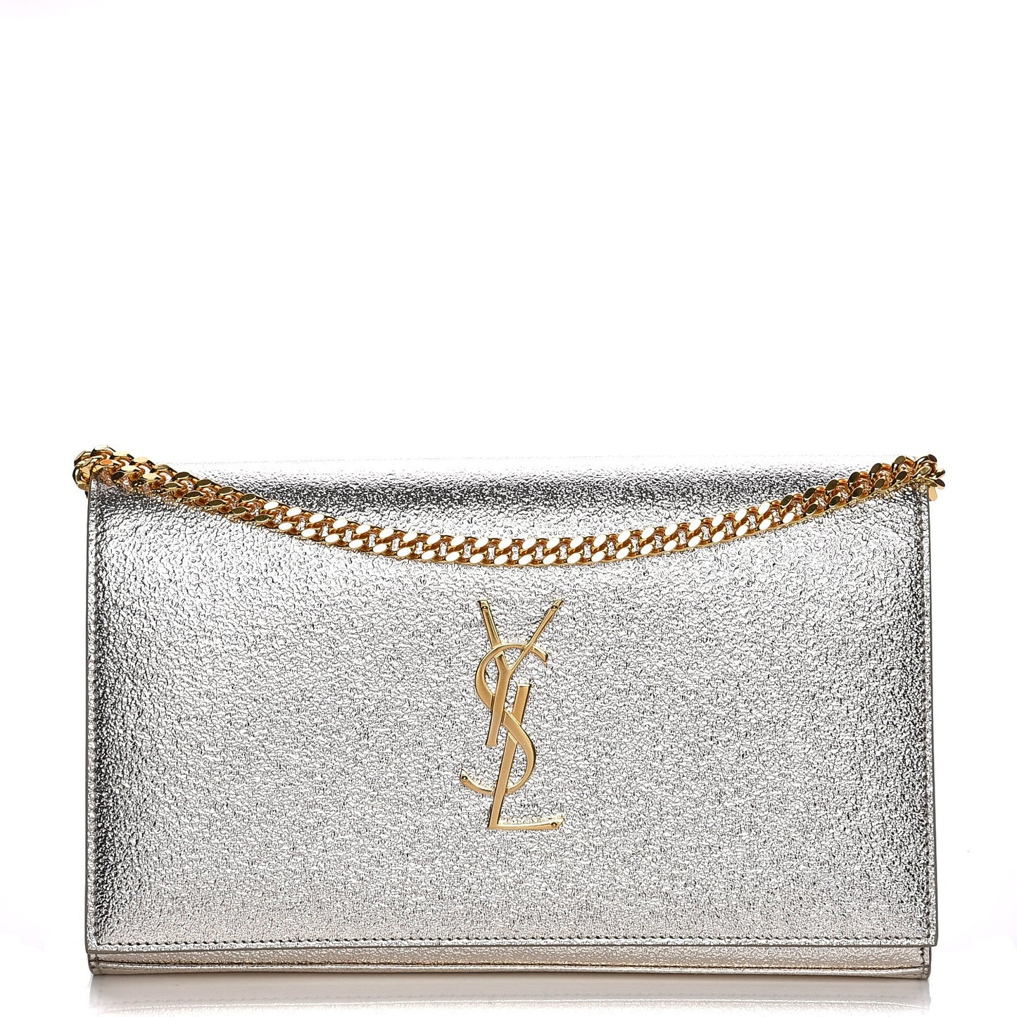 Metallic Calfskin Monogram Chain Wallet Platine