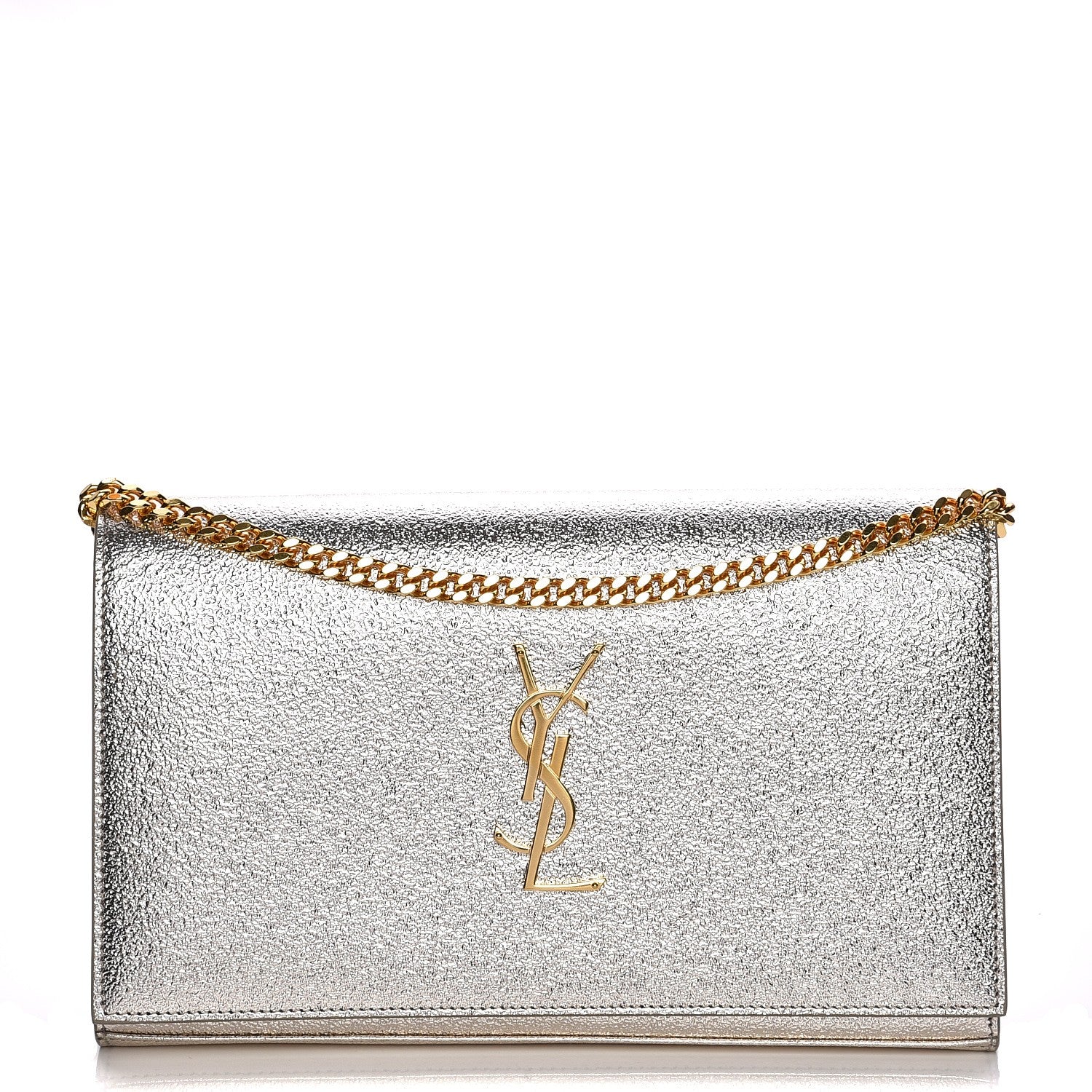 Saint Laurent Metallic Calfskin Monogram Chain Wallet Platine 1 of 7