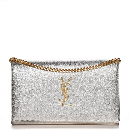 Saint Laurent Metallic Calfskin Monogram Chain Wallet Platine 1 of 7