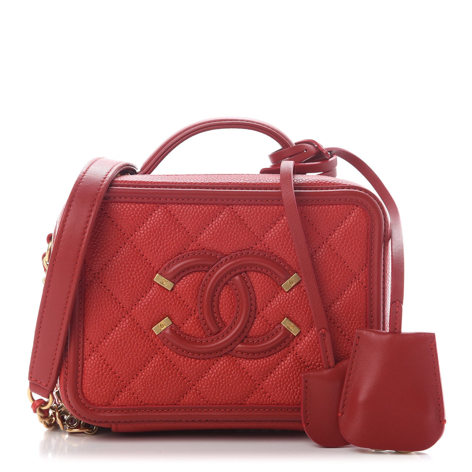 Chanel Caviar Quilted Small CC Filigree Vanity Case Red 1 of 9