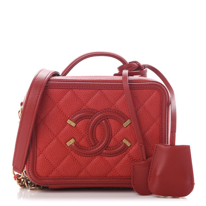 Chanel Caviar Quilted Small CC Filigree Vanity Case Red 1 of 9