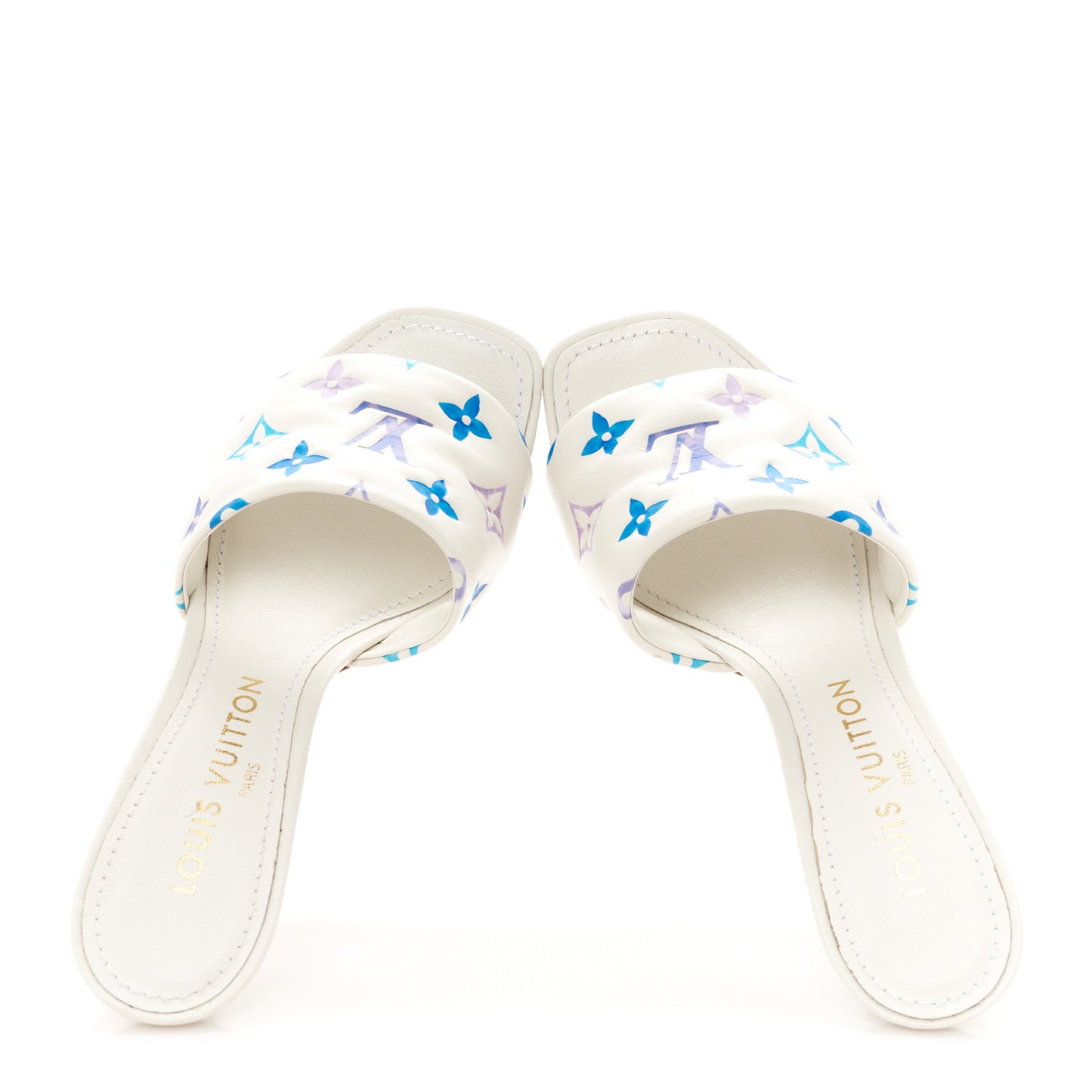 Lambskin Embossed Monogram By The Pool Revival High Heel Mules 38 White Blue Purple