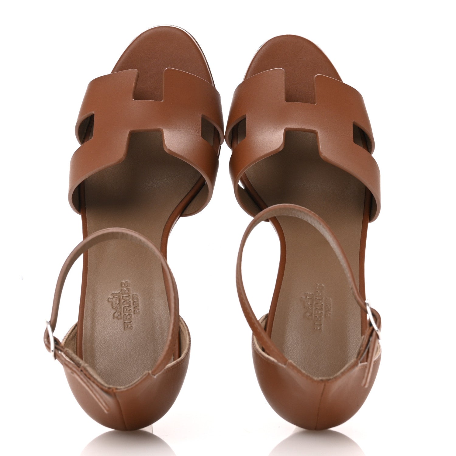 Hermes Calfskin Legend Wedge Sandals 38.5 Gold 2 of 10