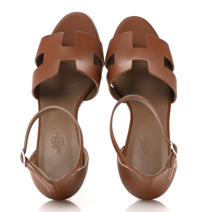 Hermes Calfskin Legend Wedge Sandals 38.5 Gold 2 of 10
