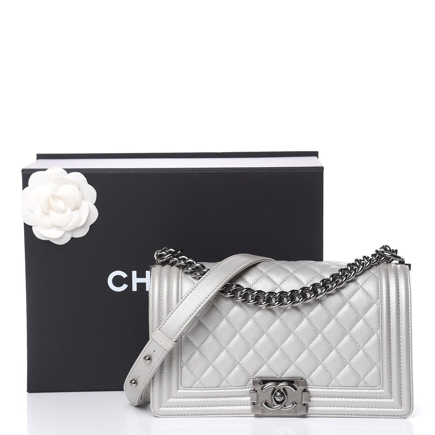 Chanel Metallic Caviar Quilted Medium Boy Flap Silver 10 of 10