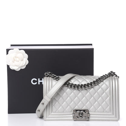 Chanel Metallic Caviar Quilted Medium Boy Flap Silver 10 of 10