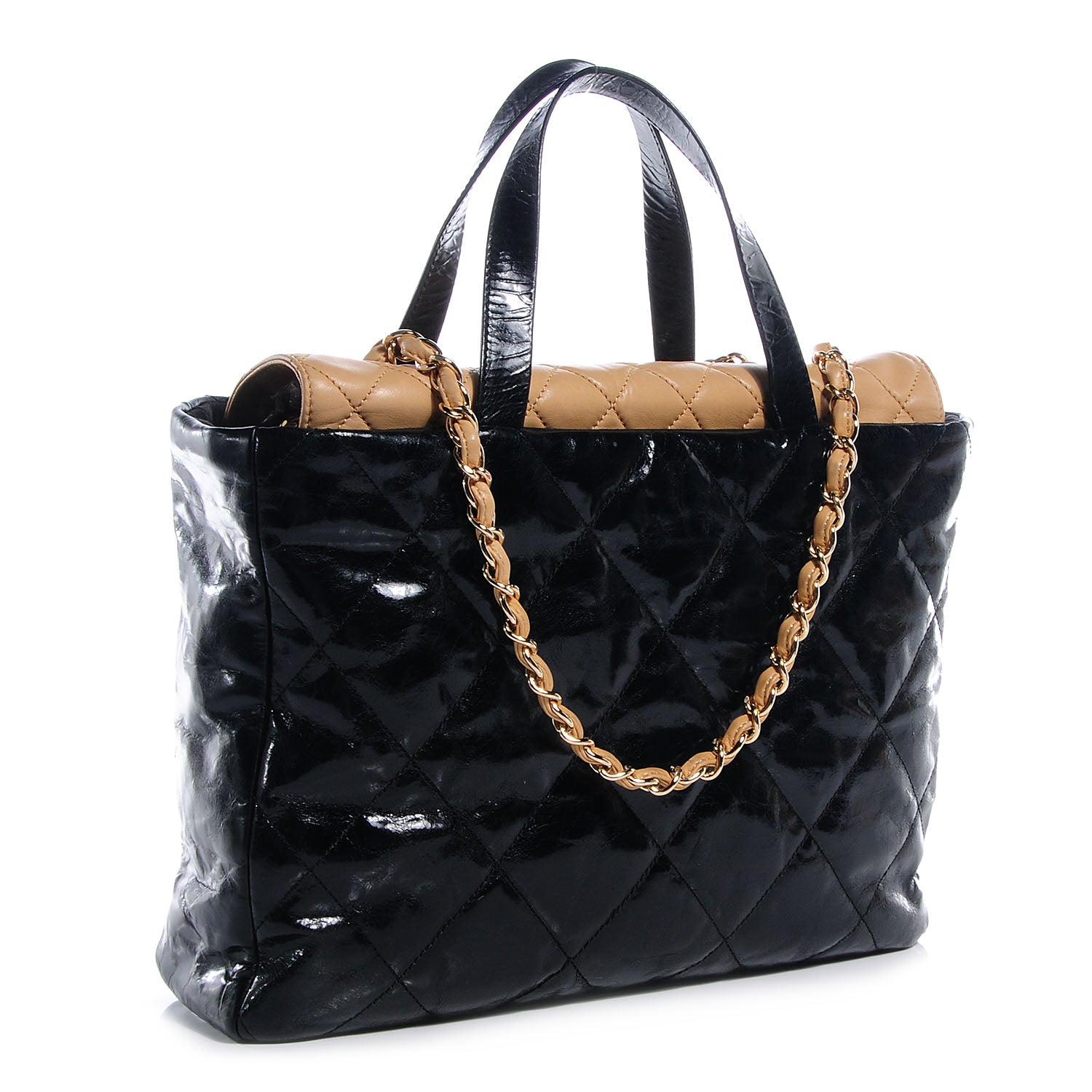 Chanel Glazed Calfskin Portobello Tote Black Beige 3 of 8