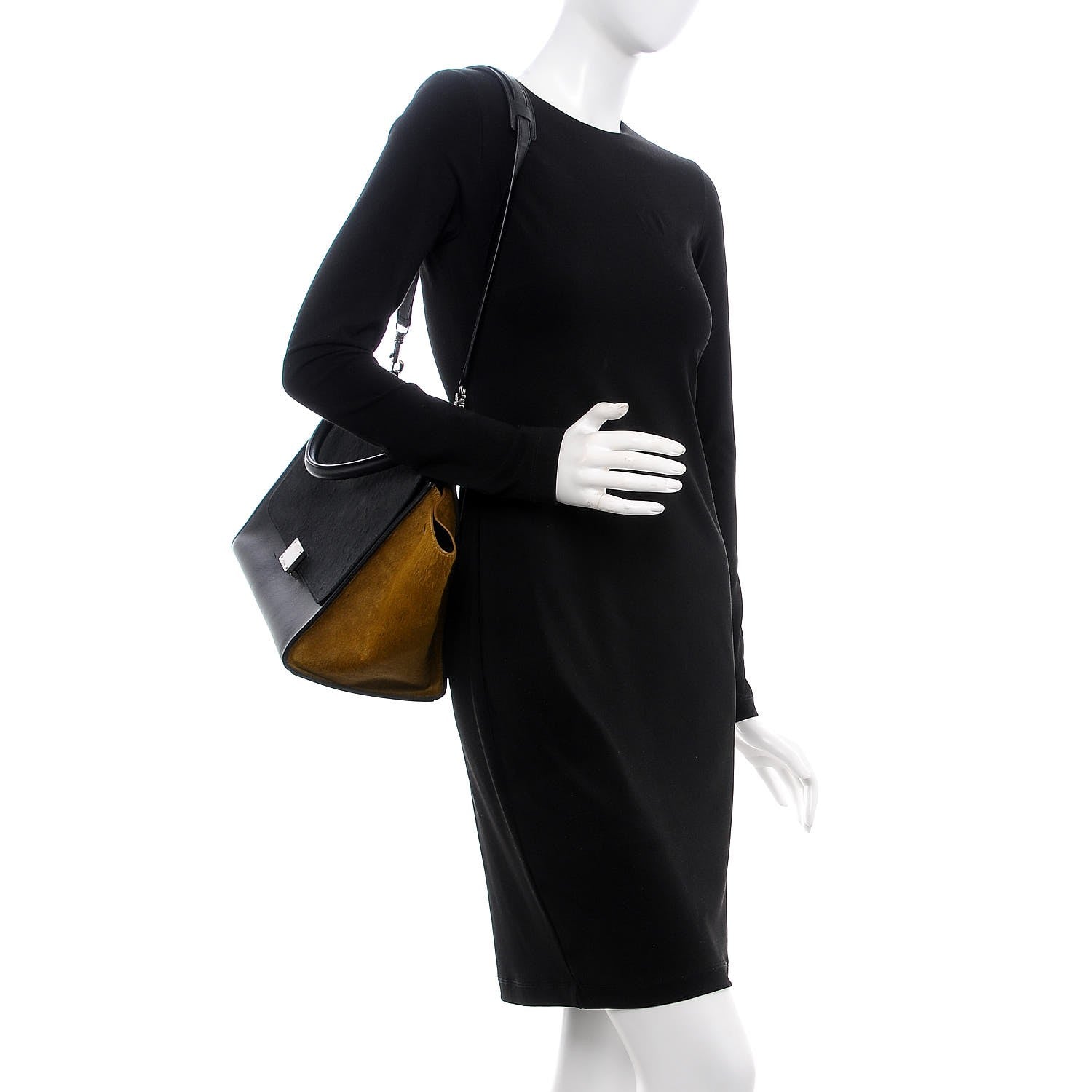 Celine Pony Hair Smooth Calfskin Tri-color Medium Trapeze Black 2 of 6