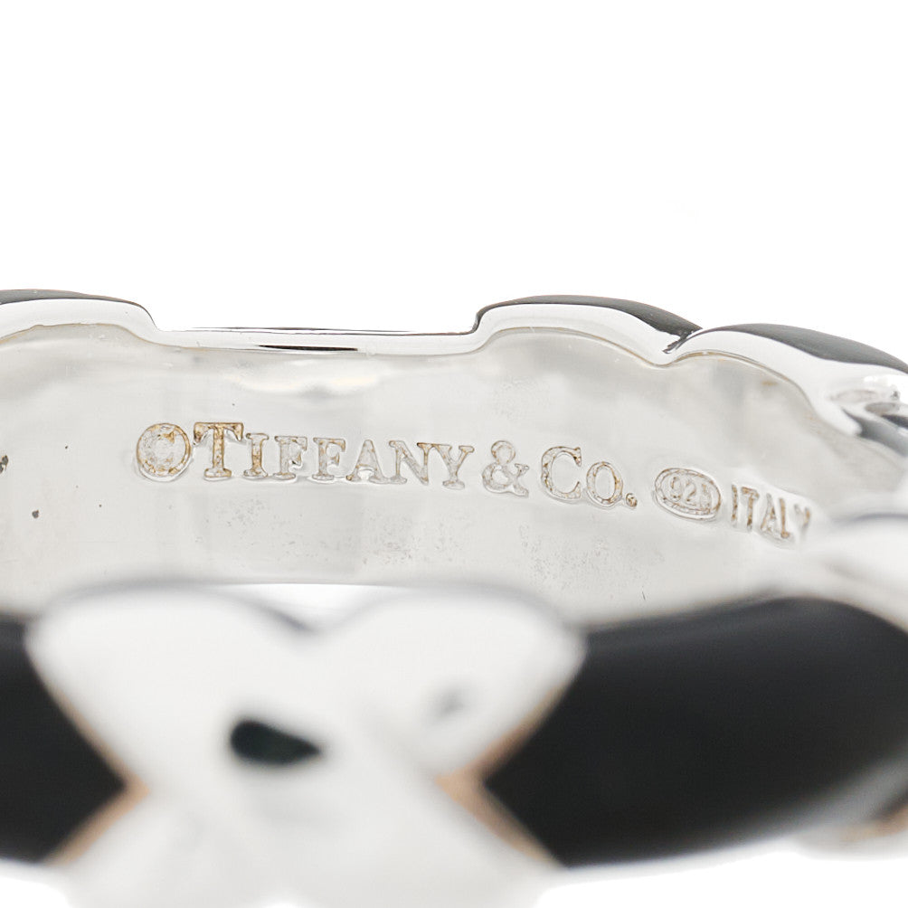 Sterling Silver Enamel Signature X Ring 49 5 Black