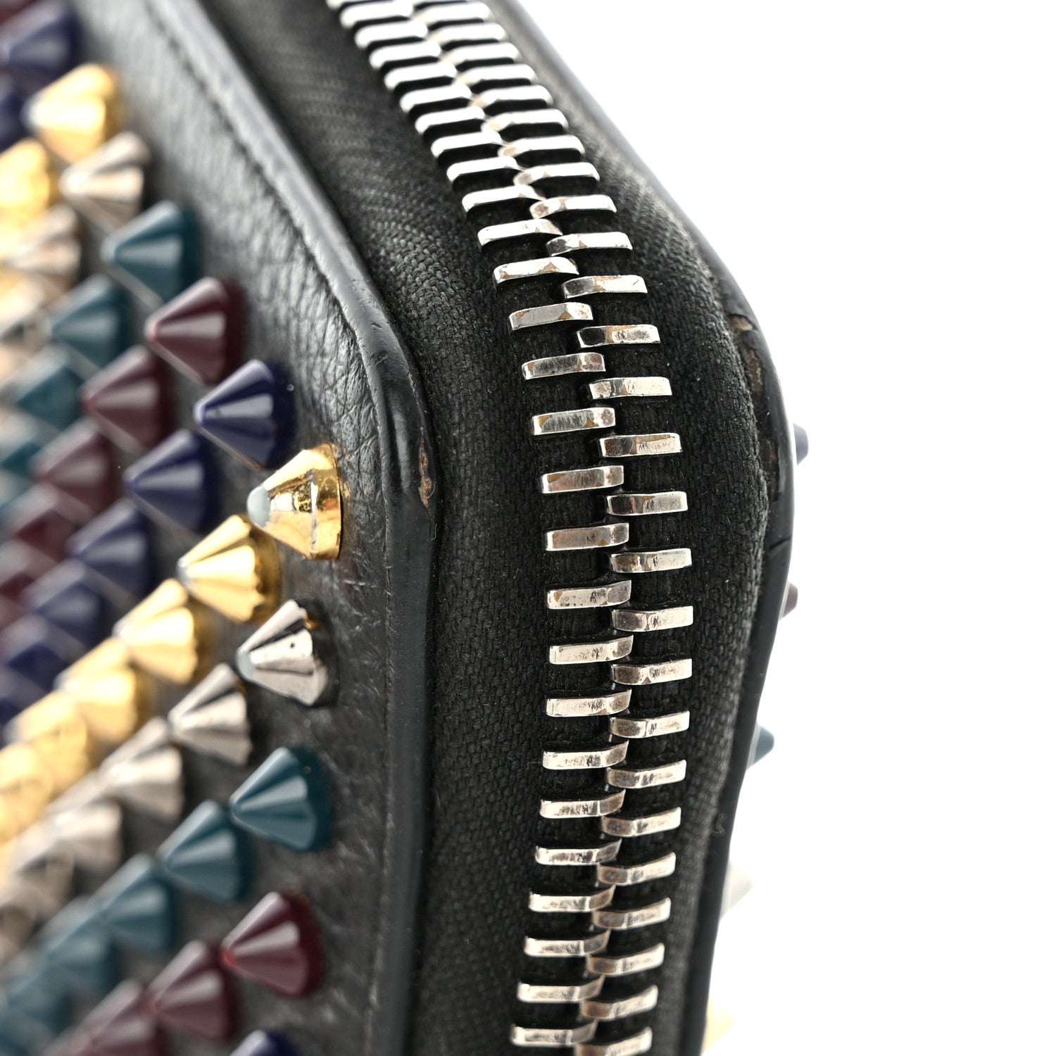 Christian Louboutin Calfskin Panettone Spiked Zip Around Wallet Black Multicolor 11 of 12