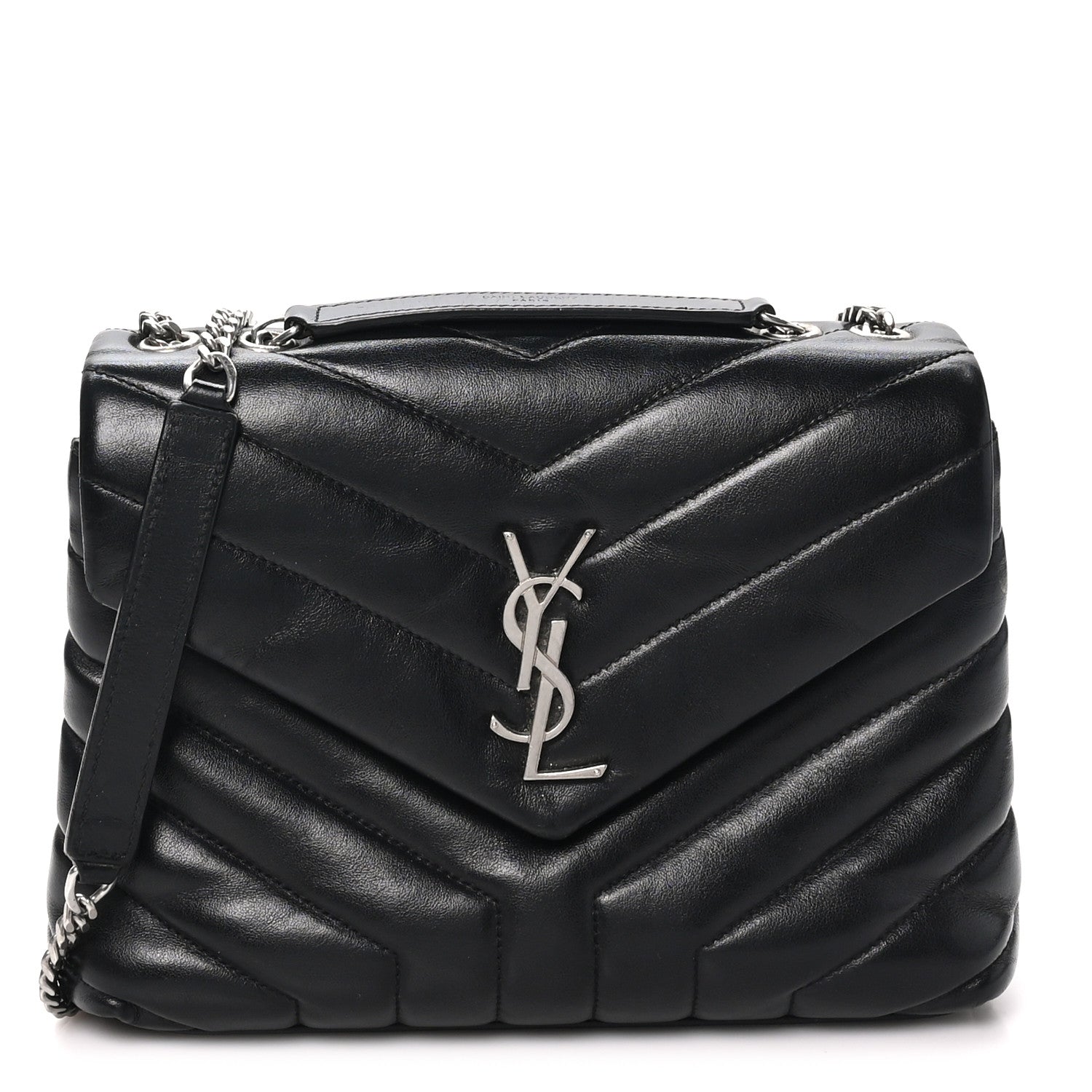 Saint Laurent Calfskin Y Quilted Monogram Small Loulou Chain Satchel Black 1 of 9