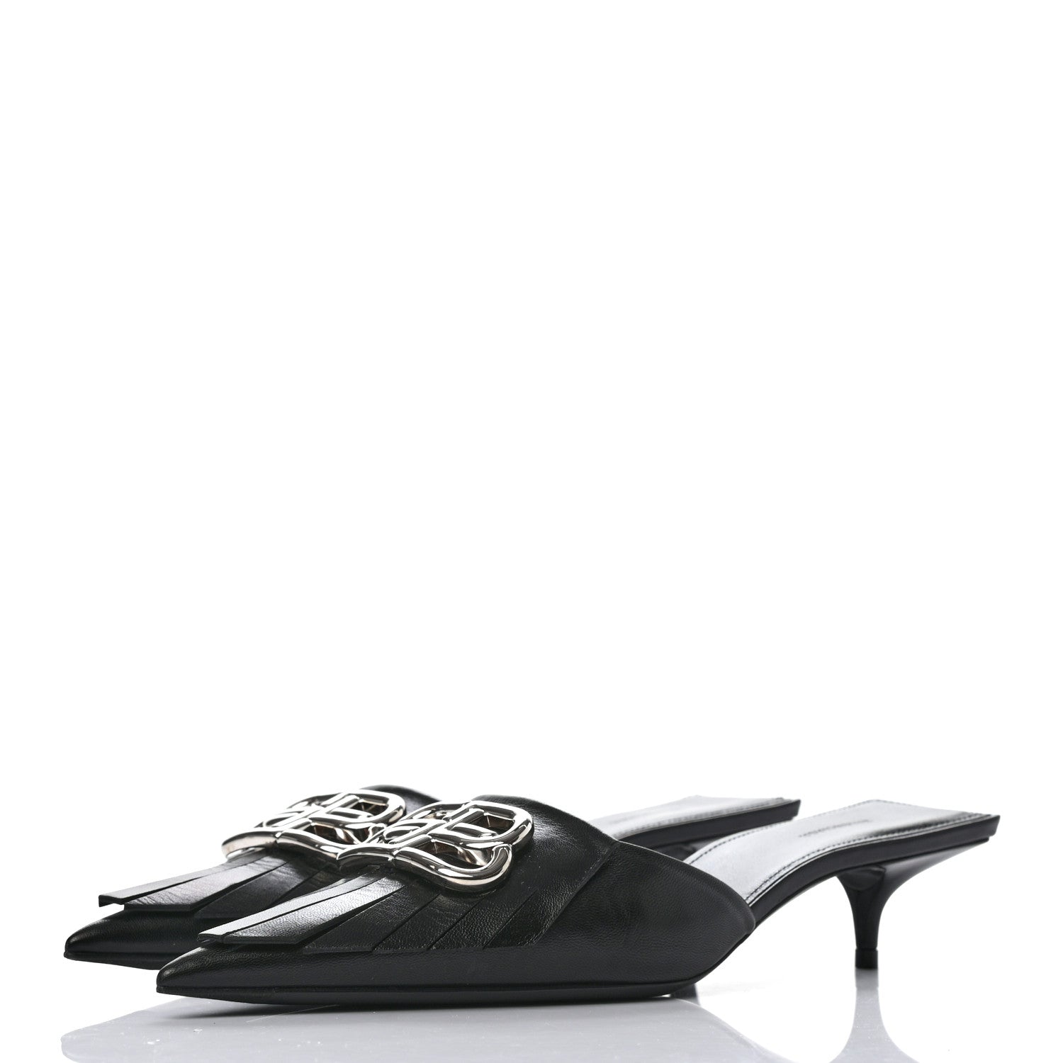 Balenciaga Shiny Kidskin BB Fringe Square Knife Pointed Toe 40mm Mules 36.5 Black 3 of 7