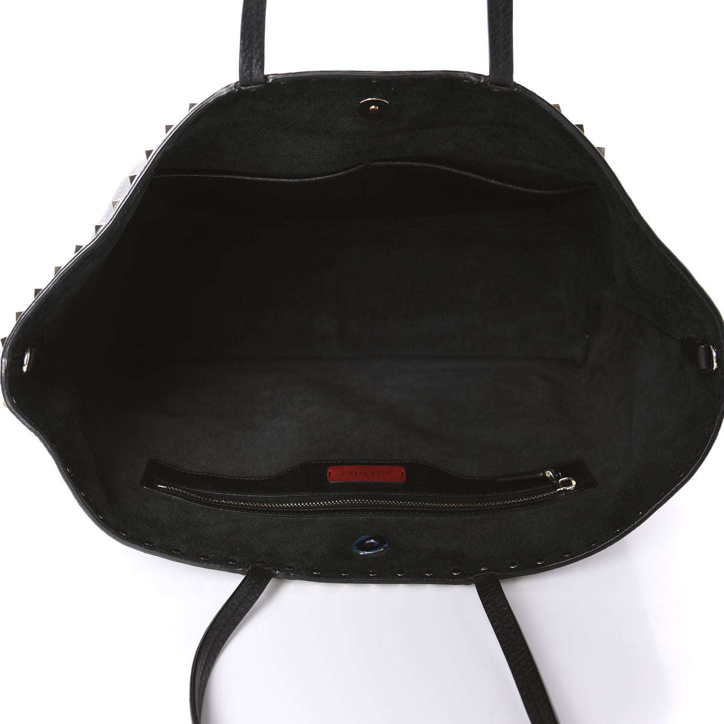 Grained Calfskin Rockstud Shoulder Tote Black
