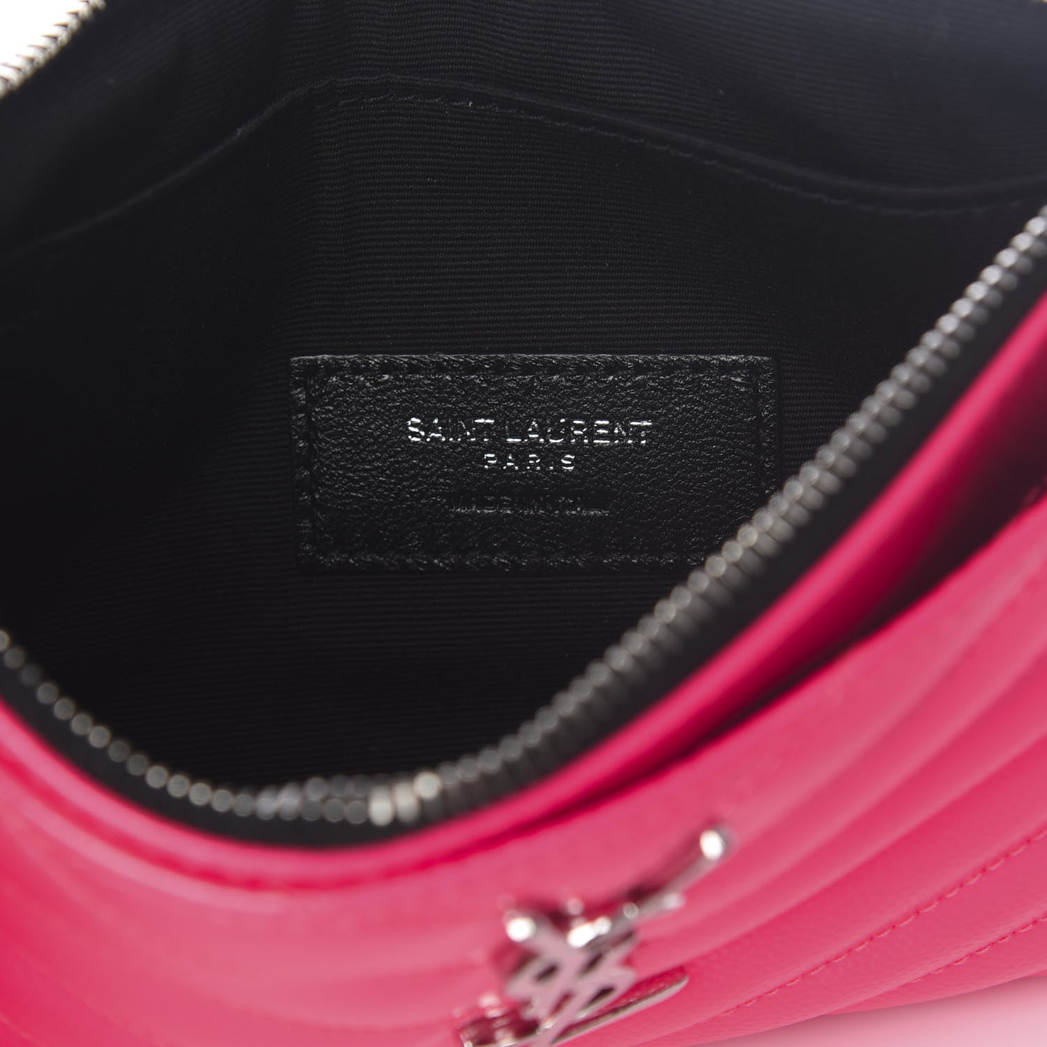 Saint Laurent Patent Grain De Poudre Matelasse Chevron Monogram Bill Pouch Neon Pink 4 of 7