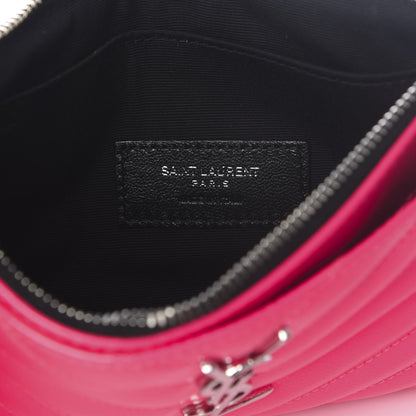 Saint Laurent Patent Grain De Poudre Matelasse Chevron Monogram Bill Pouch Neon Pink 4 of 7