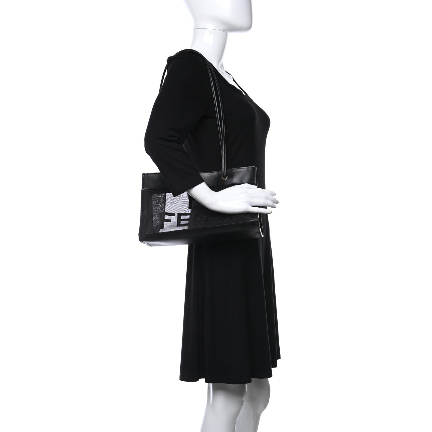 Fendi Calfskin Mesh FF Shoulder Tote Black 2 of 9