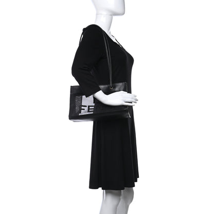 Fendi Calfskin Mesh FF Shoulder Tote Black 2 of 9