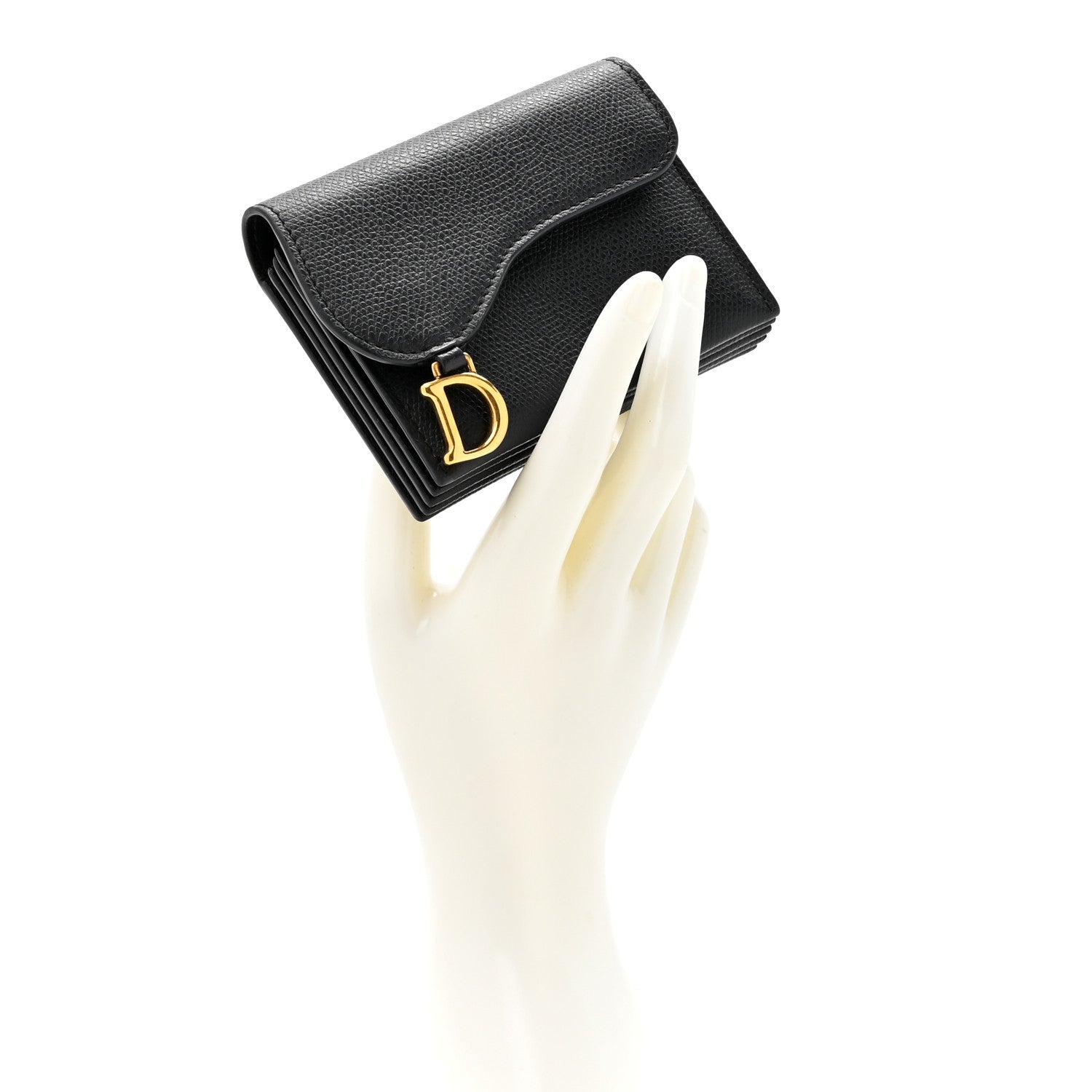 Christian Dior Grained Calfskin Saddle 5-Gusset Card Holder Black 2 of 10