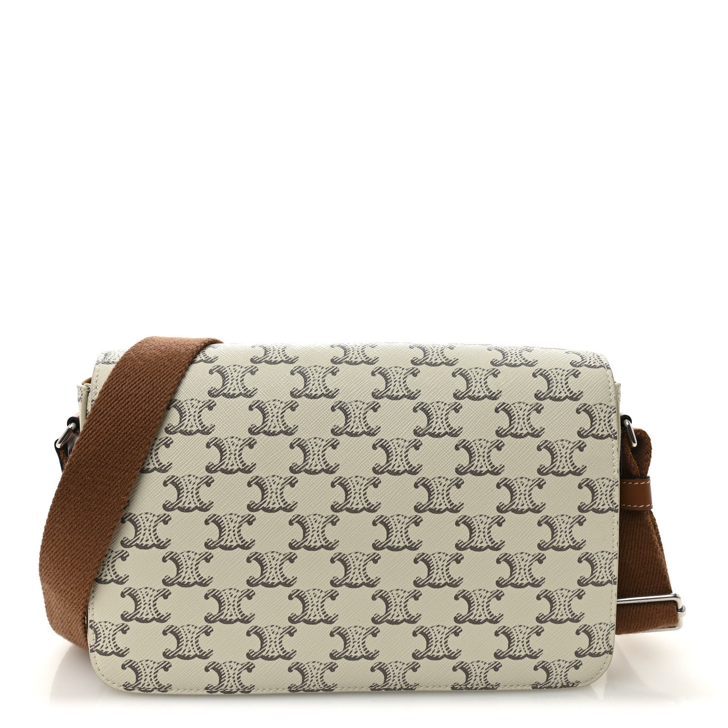 Celine Triomphe Canvas Calfskin Flap Messenger Bag Tan Ecru 1 of 10