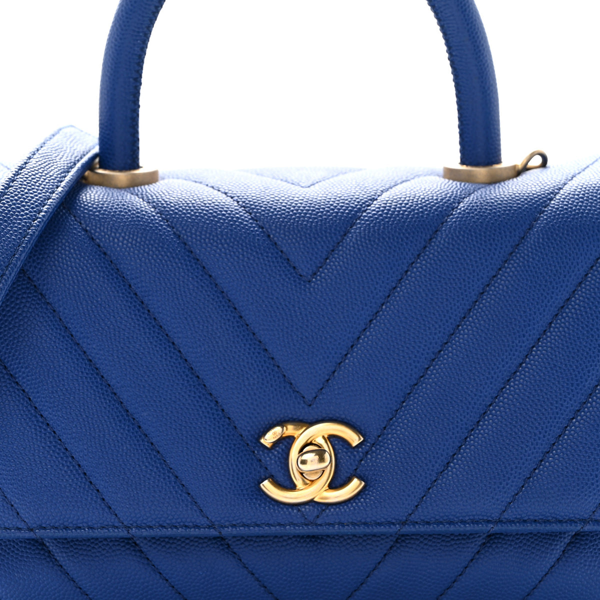 Chanel Caviar Chevron Quilted Mini Coco Handle Flap Blue 8 of 10