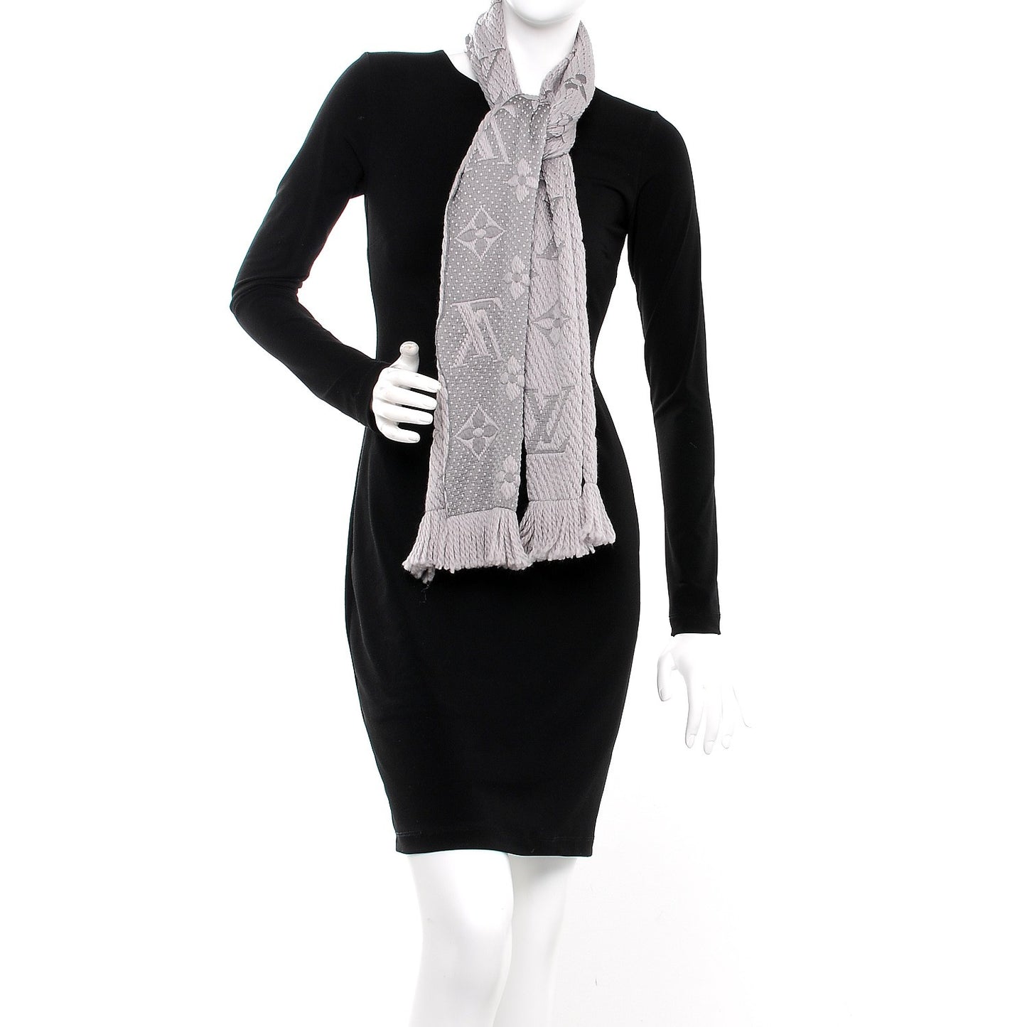 Wool Silk Logomania Scarf Pearl Grey
