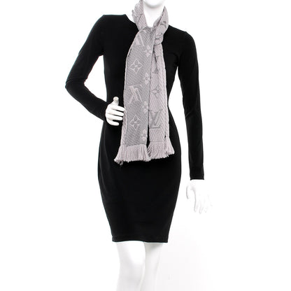 Louis Vuitton Wool Silk Logomania Scarf Pearl Grey 2 of 4