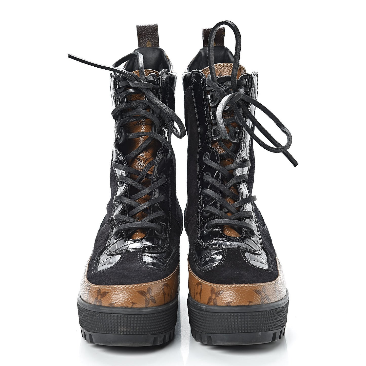 Suede Calfskin Monogram Laureate Platform Desert Boots 37 Black