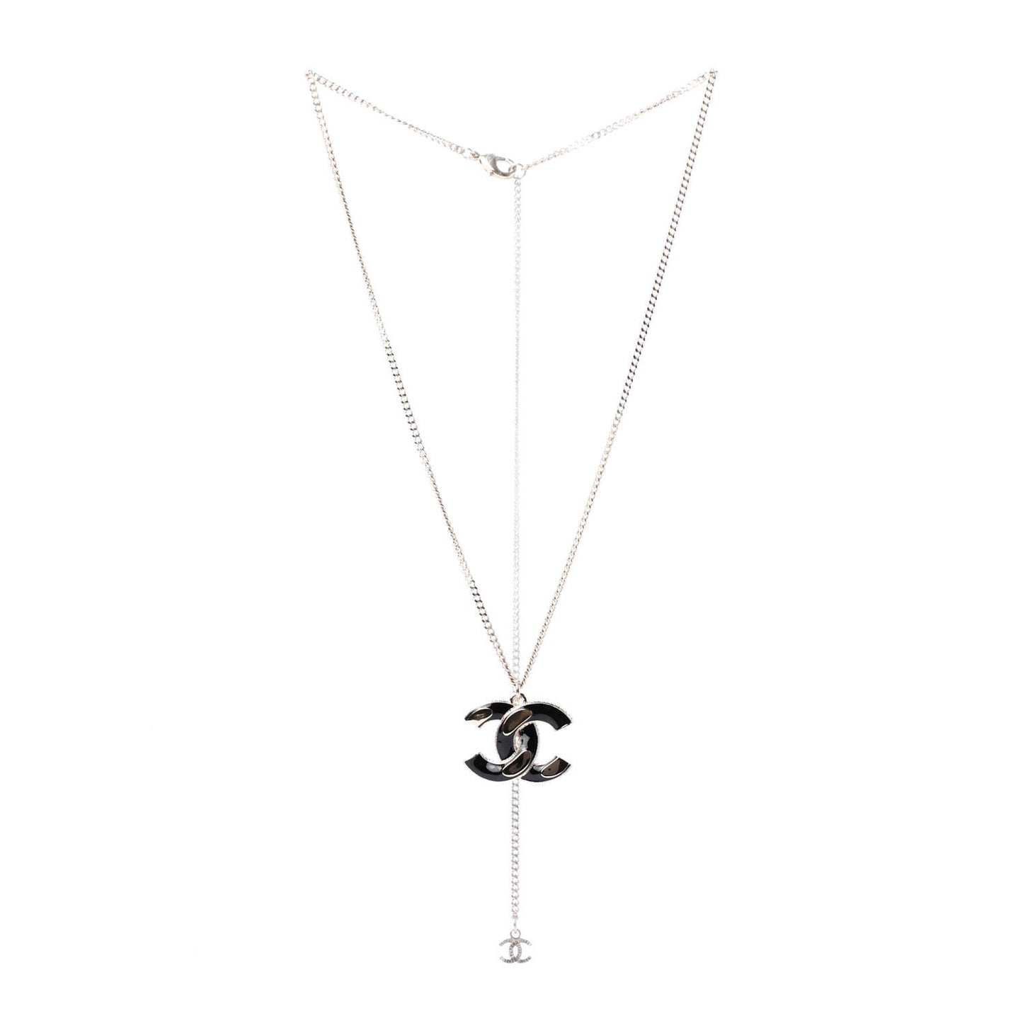 Enamel CC Pendant Necklace Black Light Gold