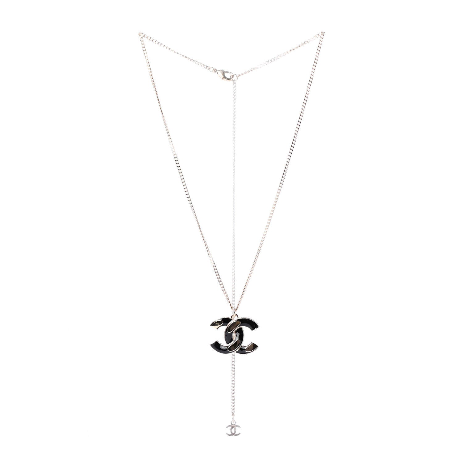 Chanel Enamel CC Pendant Necklace Black Light Gold 2 of 4