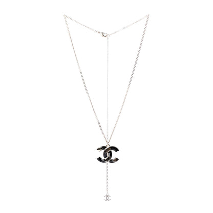 Chanel Enamel CC Pendant Necklace Black Light Gold 2 of 4