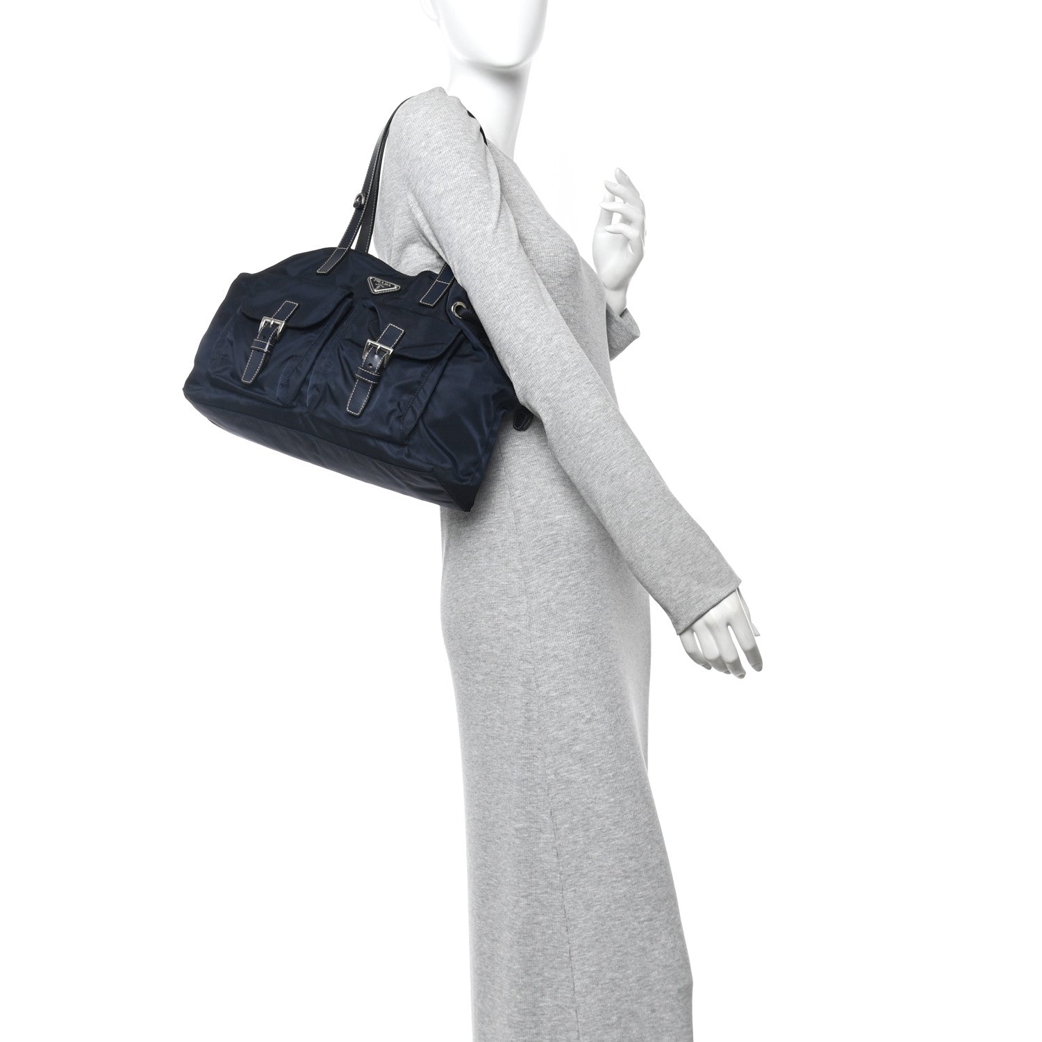 Prada Nylon Vela Drawstring Shopping Tote Navy 2 of 10