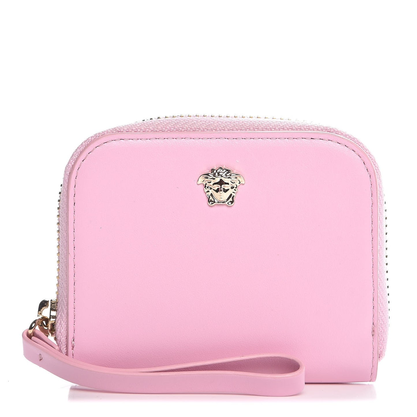 Calfskin Medusa Compact Zip Around Wallet Pink