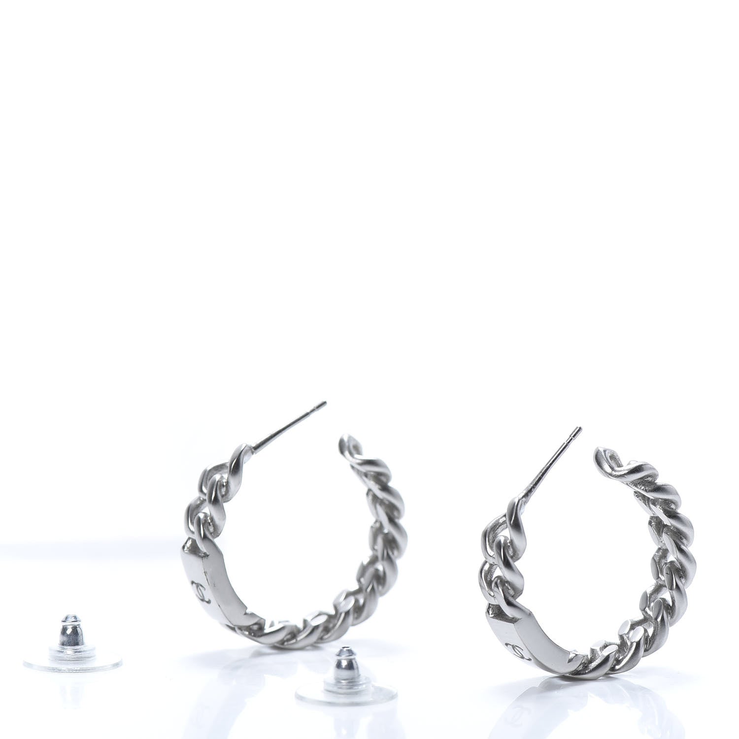 Chanel CC Chain Square Hoop Earrings Silver 3 of 5