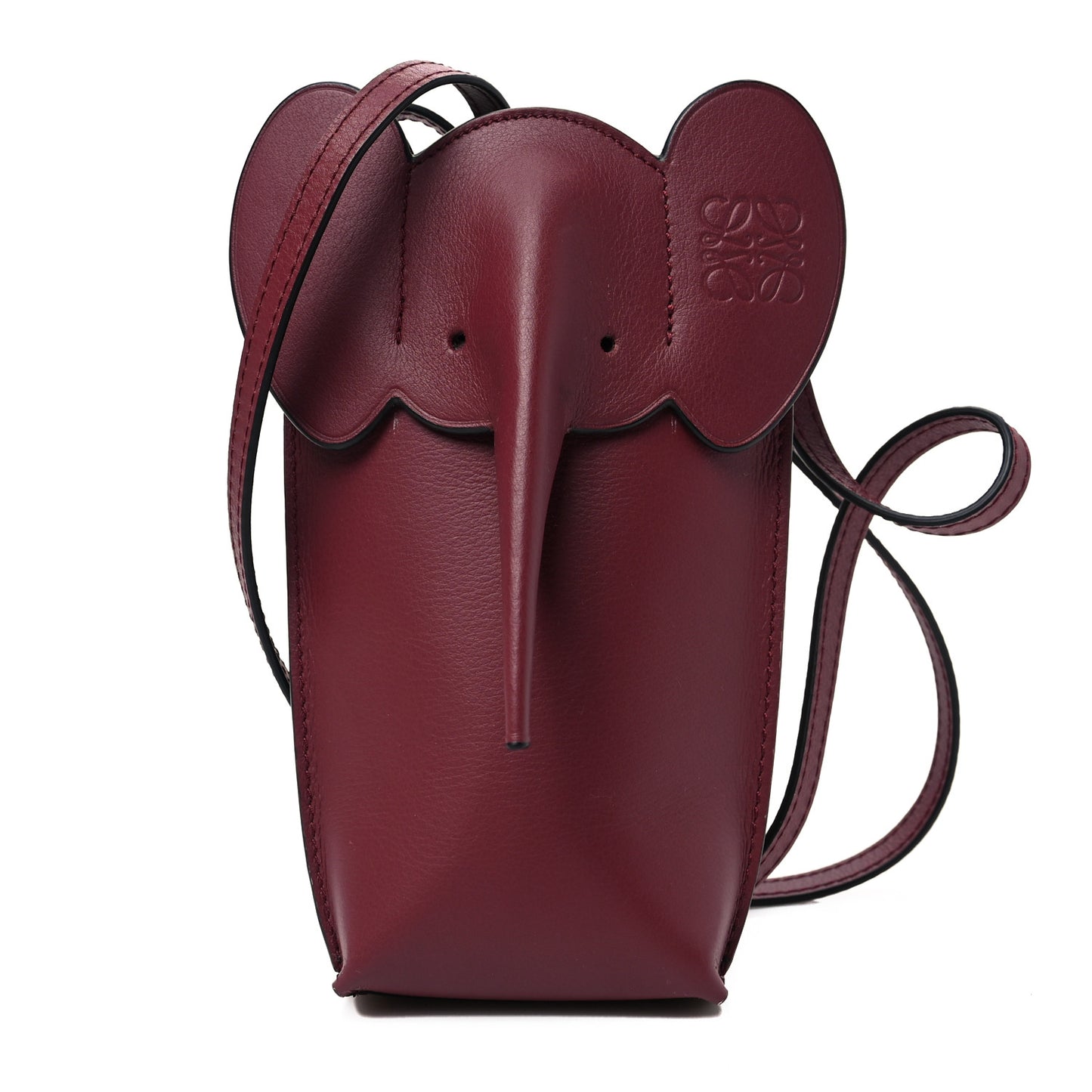 Calfskin Elephant Pouch Crossbody Bag Wine